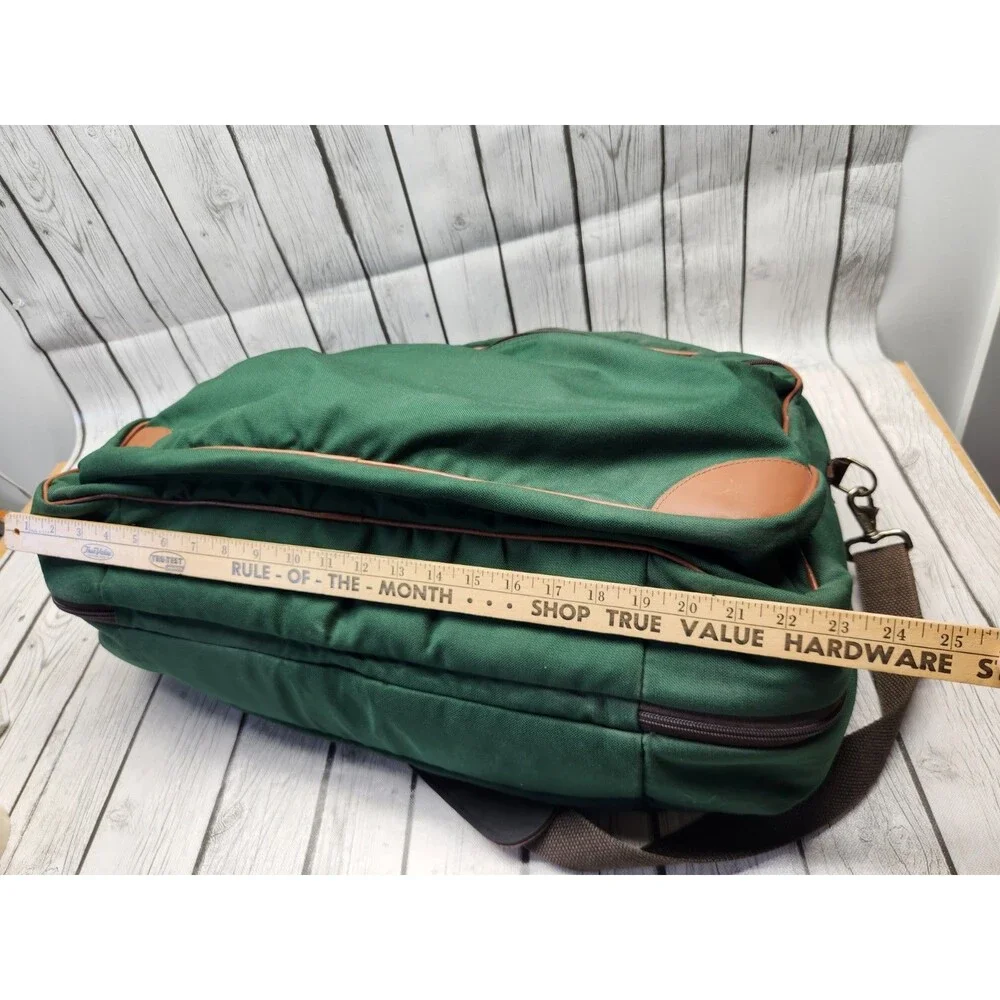 Vtg L.L. Bean Forest Green Canvas Duffle Bag Leather Trim Brass Hardware Travel